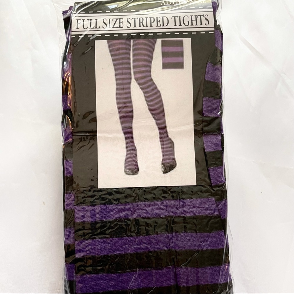 Purple & Black striped pantyhose tights One size